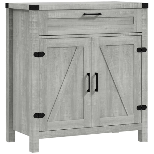 Farmhouse Kitchen Cabinet, Sideboard with 2 Barn Doors, Drawer, Grey