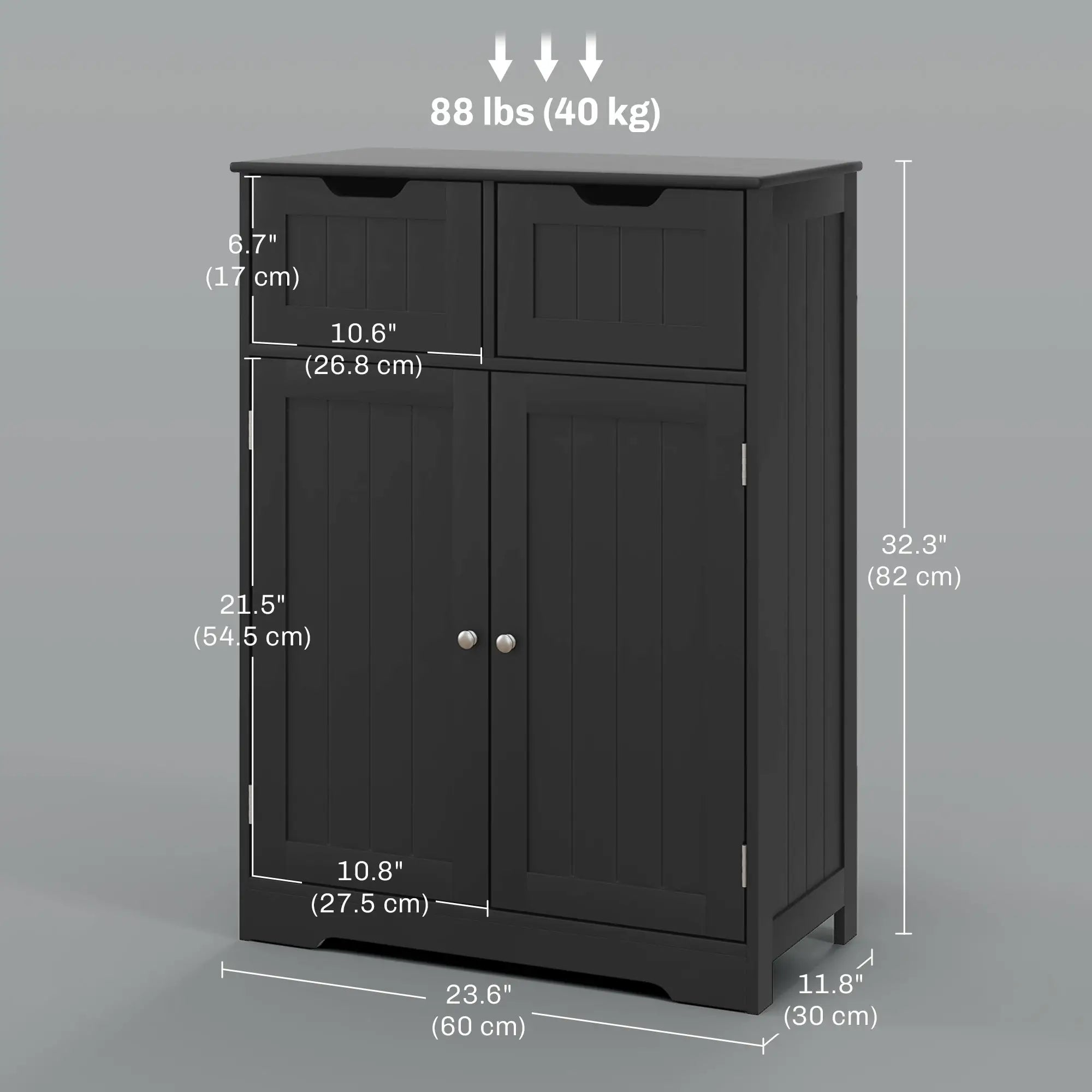 Bathroom Storage Cabinet, 2 Drawers, Adjustable Shelf, Black Bathroom Cabinets at Gallery Canada