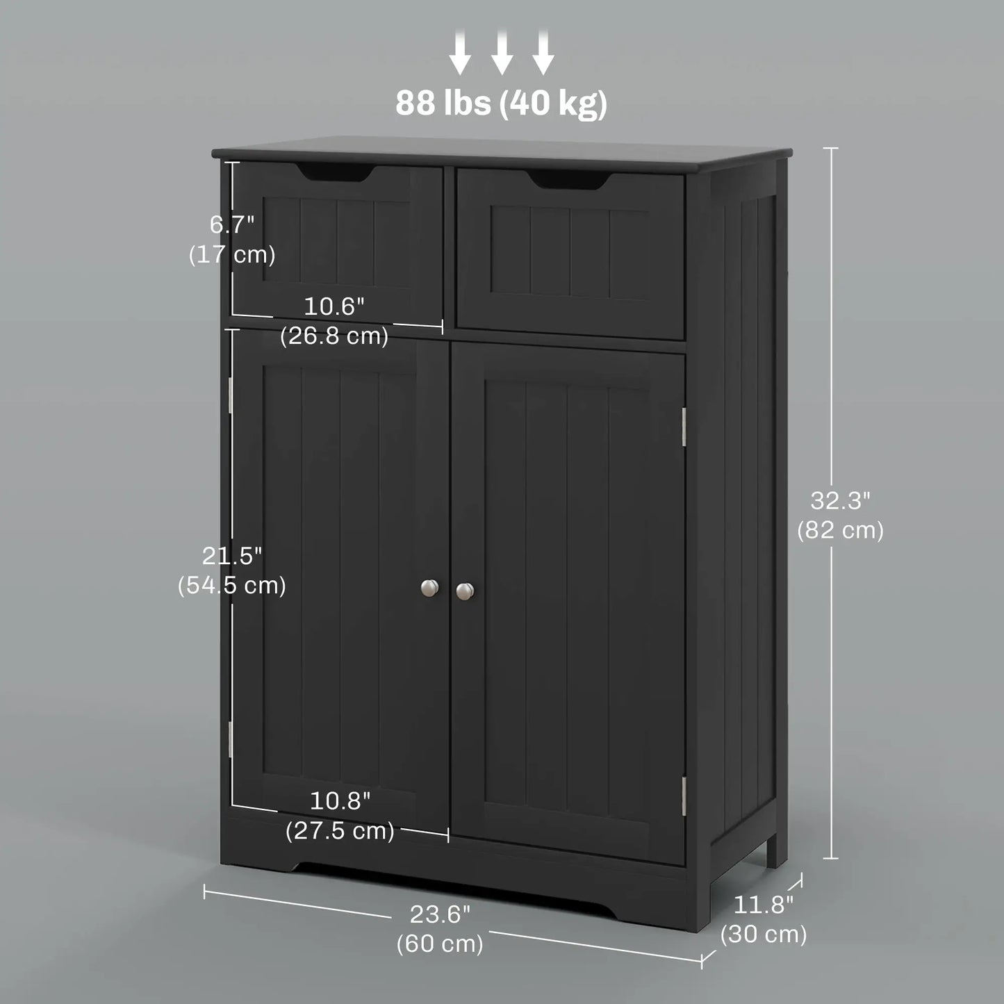 Bathroom Storage Cabinet, 2 Drawers, Adjustable Shelf, Black Bathroom Cabinets at Gallery Canada