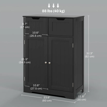Bathroom Storage Cabinet, 2 Drawers, Adjustable Shelf, Black Bathroom Cabinets at Gallery Canada