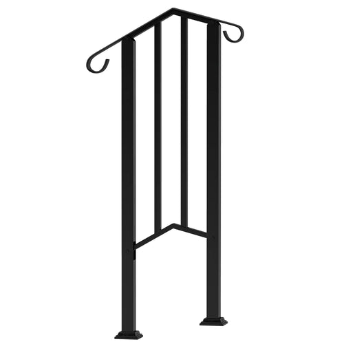 Outdoor Step Handrails, Metal Stair Railing, With Installation Kit, Black