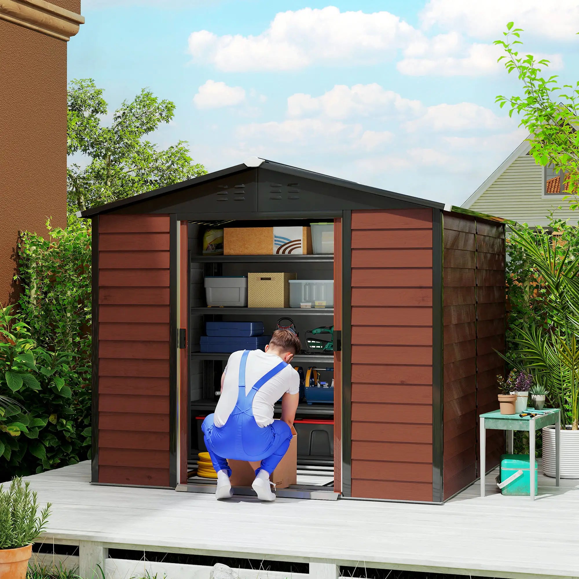 8' x 7' Outdoor Storage Shed, Galvanized Steel, Lockable Doors, Floor Frame Sheds at Gallery Canada