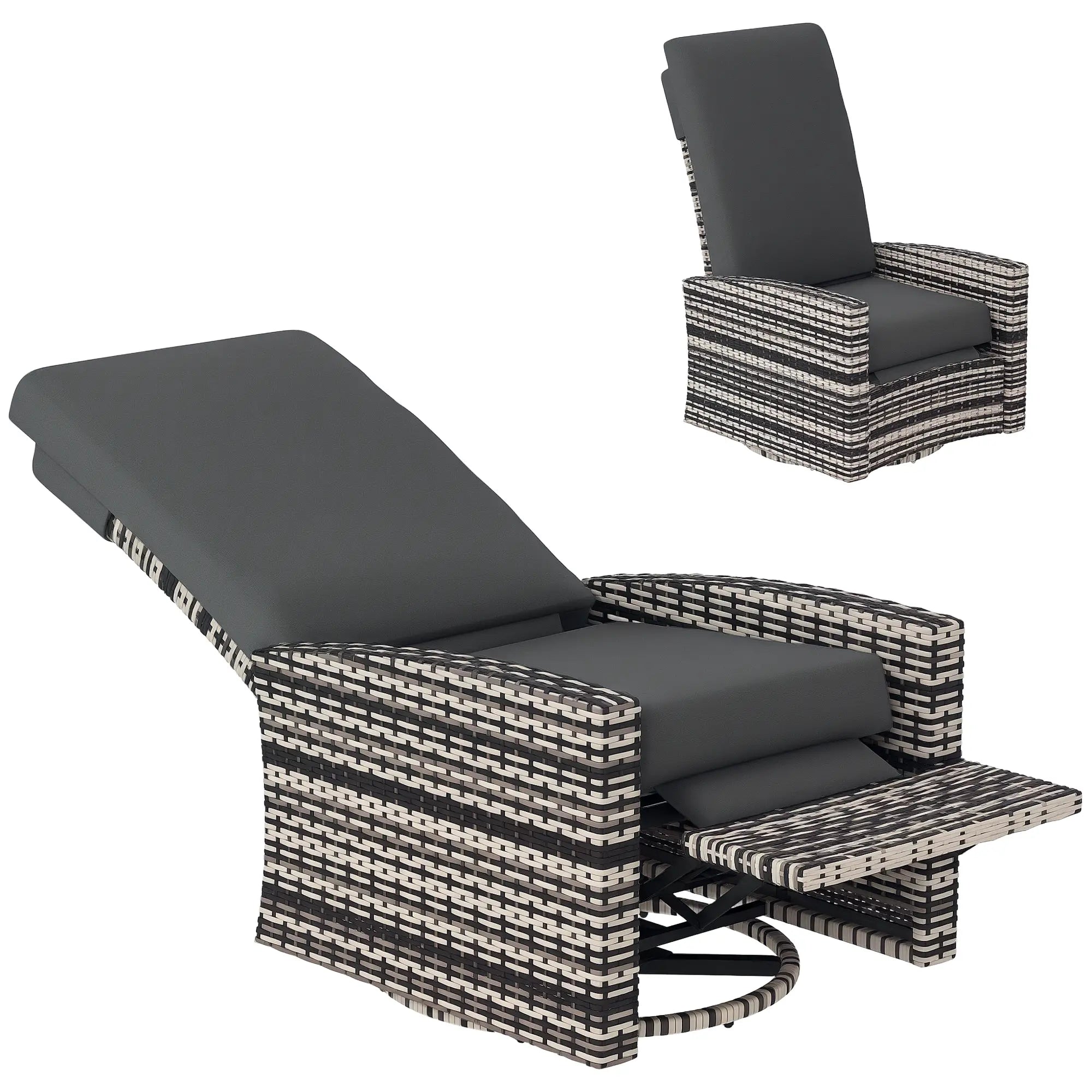 Outdoor Rattan Wicker Lounge Chair with Footrest, Soft Cushion, Grey Patio Chairs at Gallery Canada