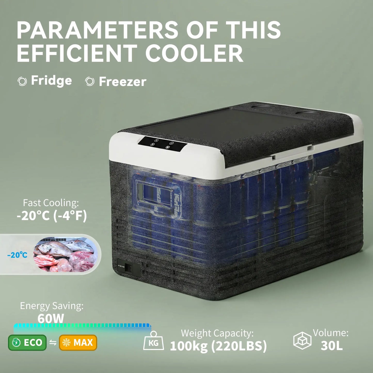 12 Volt Car Refrigerator, 32QT, -68-68 ℉, Portable Electric Cooler Car Coolers at Gallery Canada