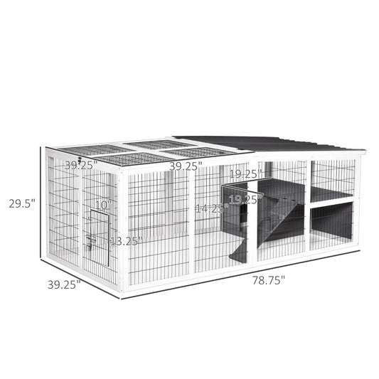 Rabbit Hutch Duck Cage with Large Run Wooden Small Animal Cage Bunny House Tortoise Enclosure Indoor/Outdoor with Hinge roof and Water-Repellent Paint, Grey - Gallery Canada