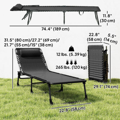 Outdoor Folding Lounge Chair, 4-Level Adjustable, Black Lounger Chairs at Gallery Canada