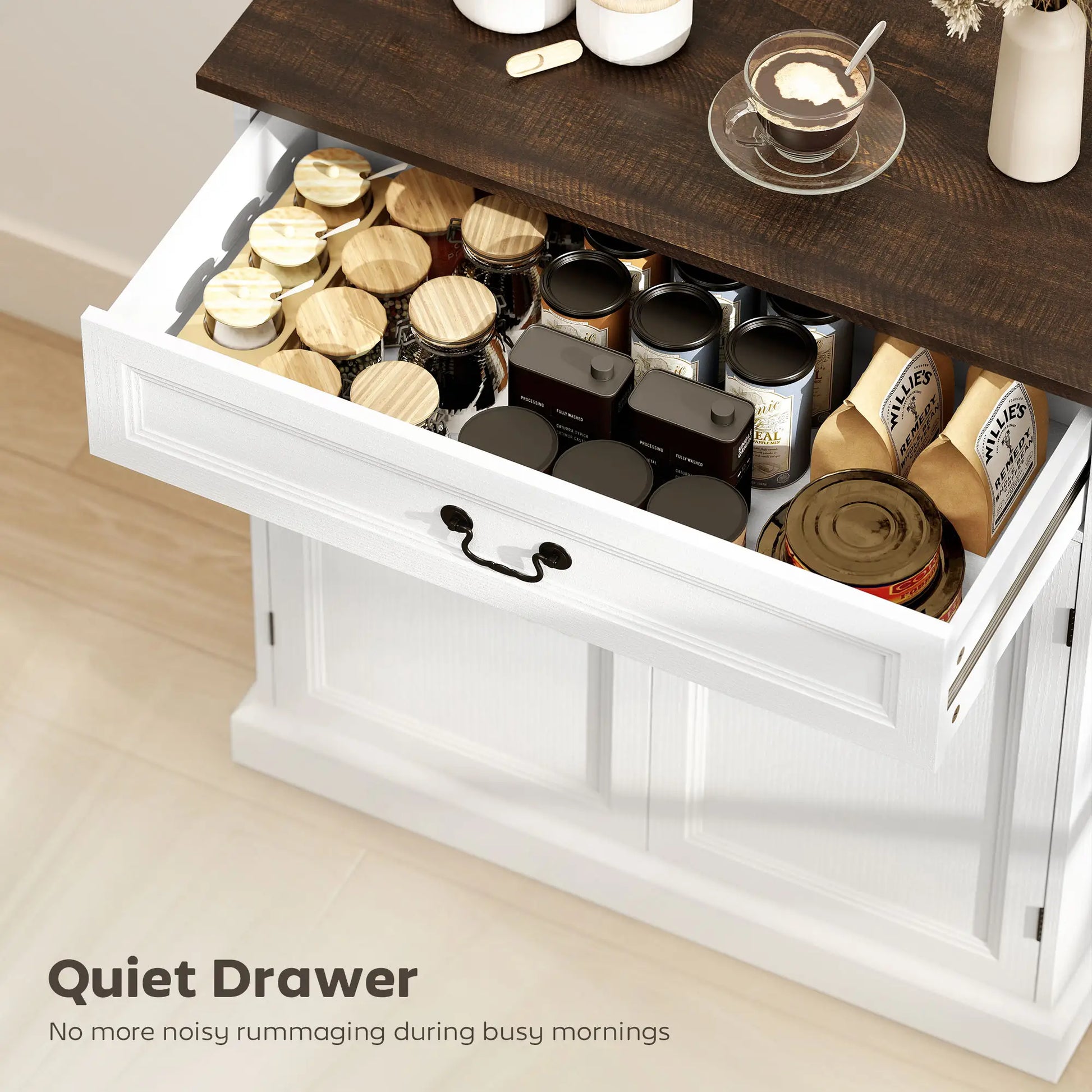 32" Buffet Cabinet, White Wood Grain, Farmhouse Sideboard, White Bar Cabinets at Gallery Canada