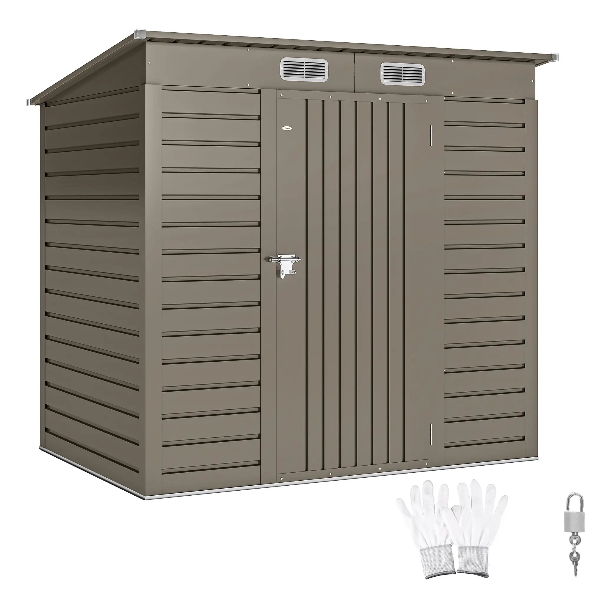 6 x 4FT Galvanized Metal Garden Shed, Double Doors, 2 Vents, Light Grey Sheds at Gallery Canada