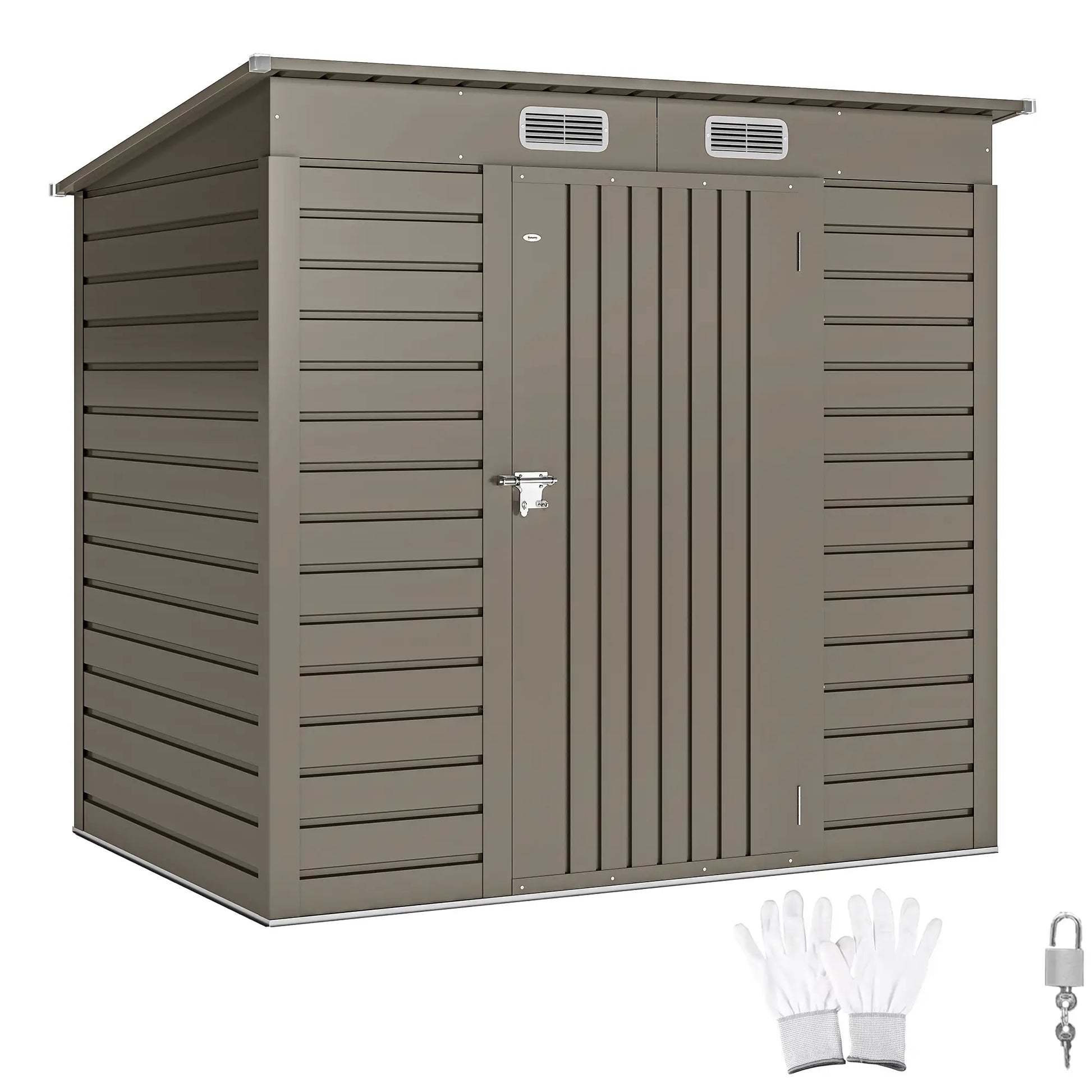 6 x 4FT Galvanized Metal Garden Shed, Double Doors, 2 Vents, Light Grey Sheds at Gallery Canada