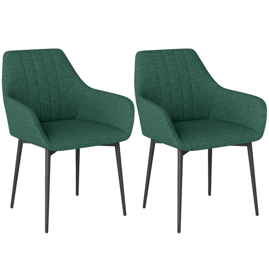 Upholstered Dining Chairs Set of 2, Linen Fabric, Metal Legs, Dark Green Dining Chairs Dark Green at Gallery Canada