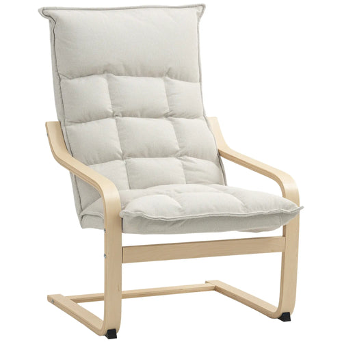 Modern Armchair, Upholstered Accent Chair, Curved Leg, Cream White