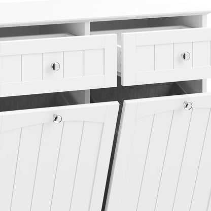 Laundry Cabinet, 2 Removable Bags, Tilt-Out Hamper, 2 Drawers, White