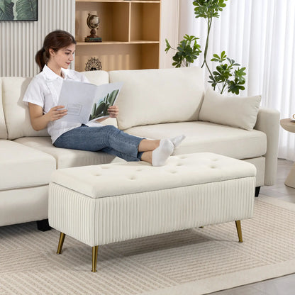 43 Inch Storage Ottoman Bench, Steel Legs, Padded Seat, Beige Storage Ottomans & Benches at Gallery Canada