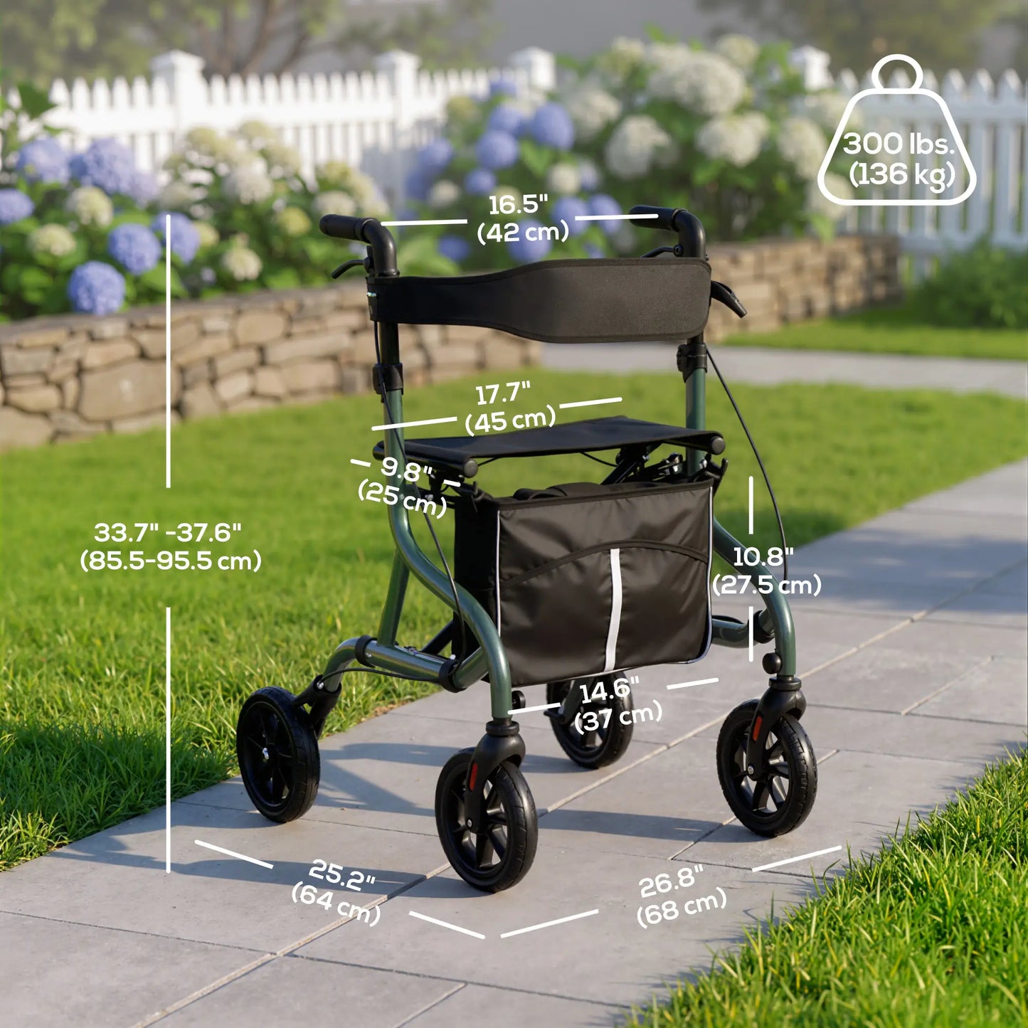 Foldable Rollator Walker With Seat, Adjustable Handles, Green Knee Walker & Wheelchair Ramps at Gallery Canada