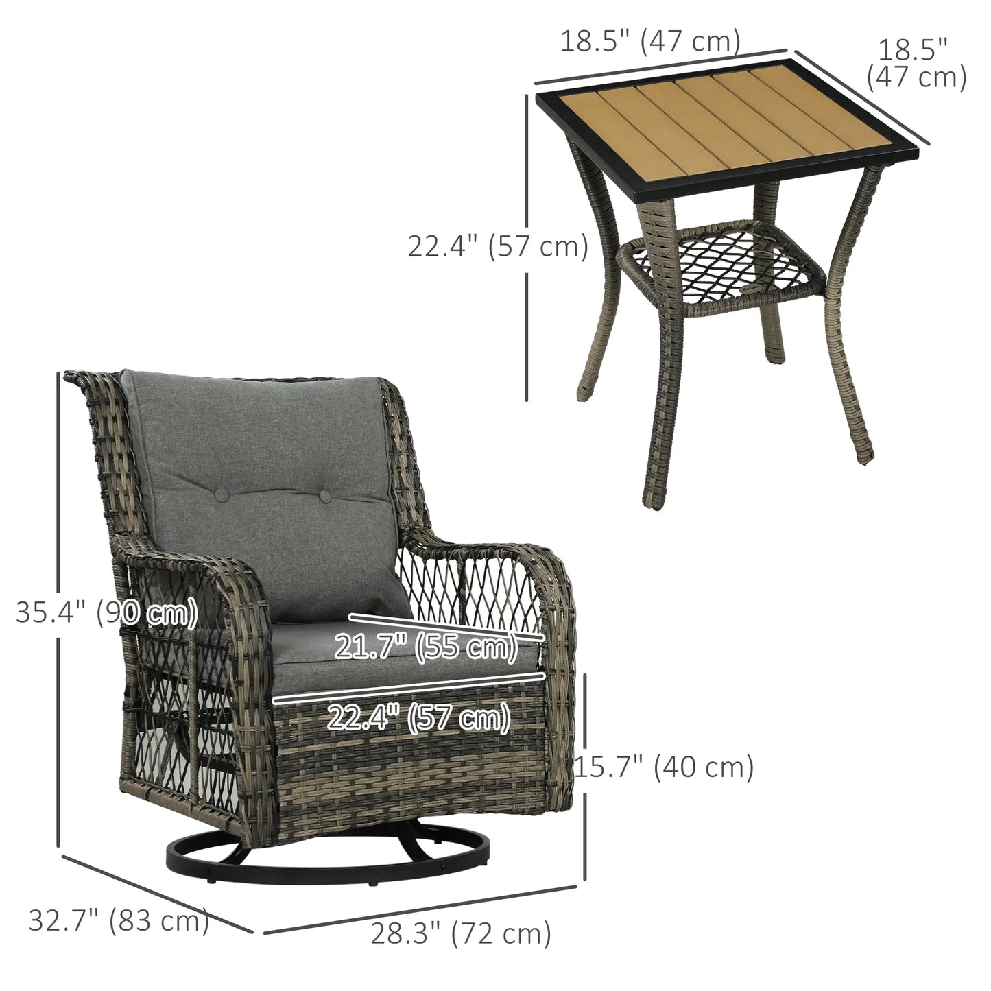 3 Piece Outdoor Bistro Set, Wicker Swivel Glider Chairs, Grey Bistro Sets at Gallery Canada