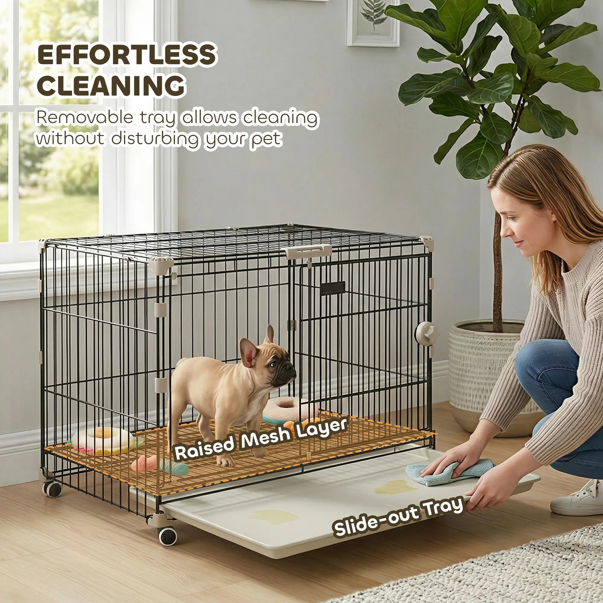 30 Inch Foldable Dog Crate, Metal Cage with Tray & Wheels, Black Dog Cages & Crates at Gallery Canada