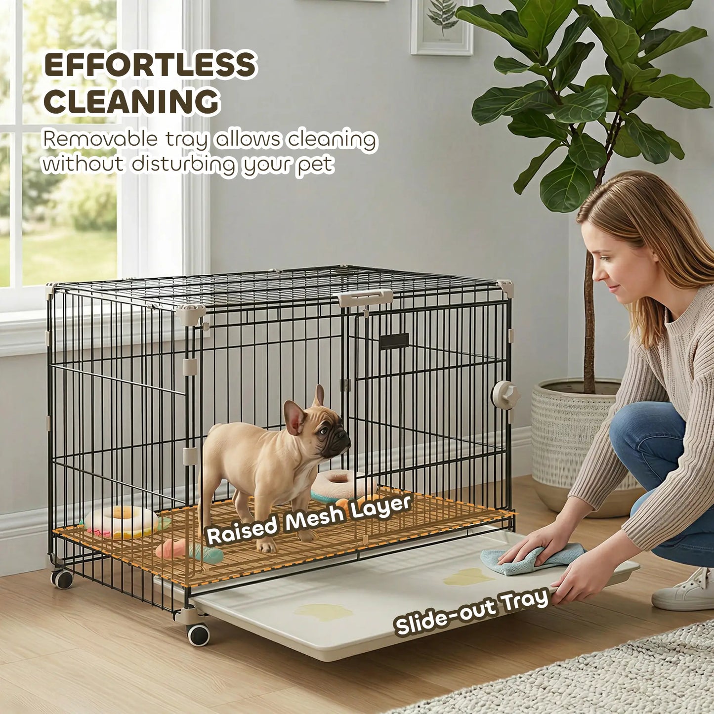 30 Inch Foldable Dog Crate, Metal Cage with Tray & Wheels, Black Dog Cages & Crates at Gallery Canada