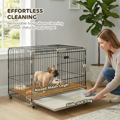 30 Inch Foldable Dog Crate, Metal Cage with Tray & Wheels, Black Dog Cages & Crates at Gallery Canada