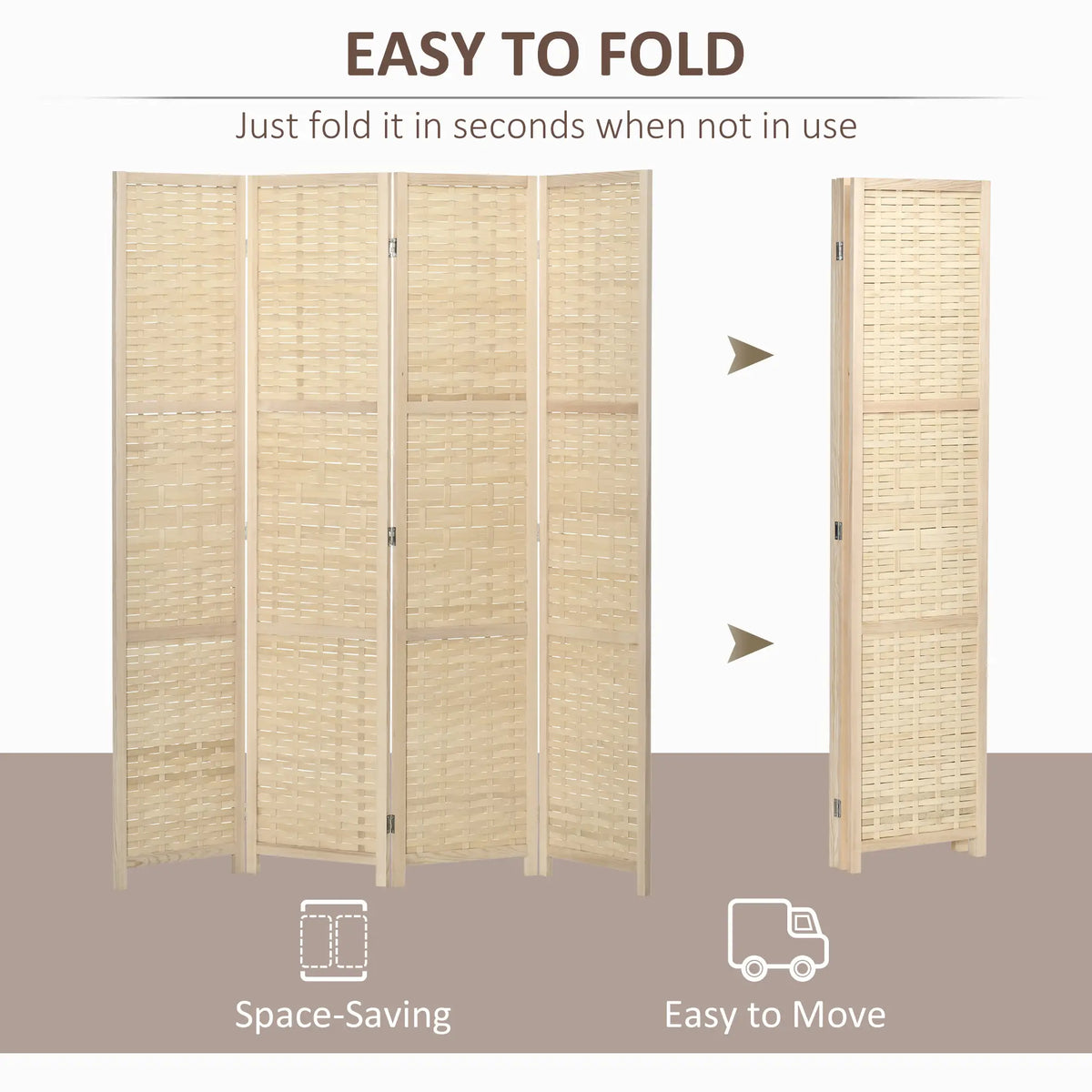 4-Panel Bamboo Room Divider, 5.6 FT, Natural Wood Privacy Screen Room Dividers at Gallery Canada