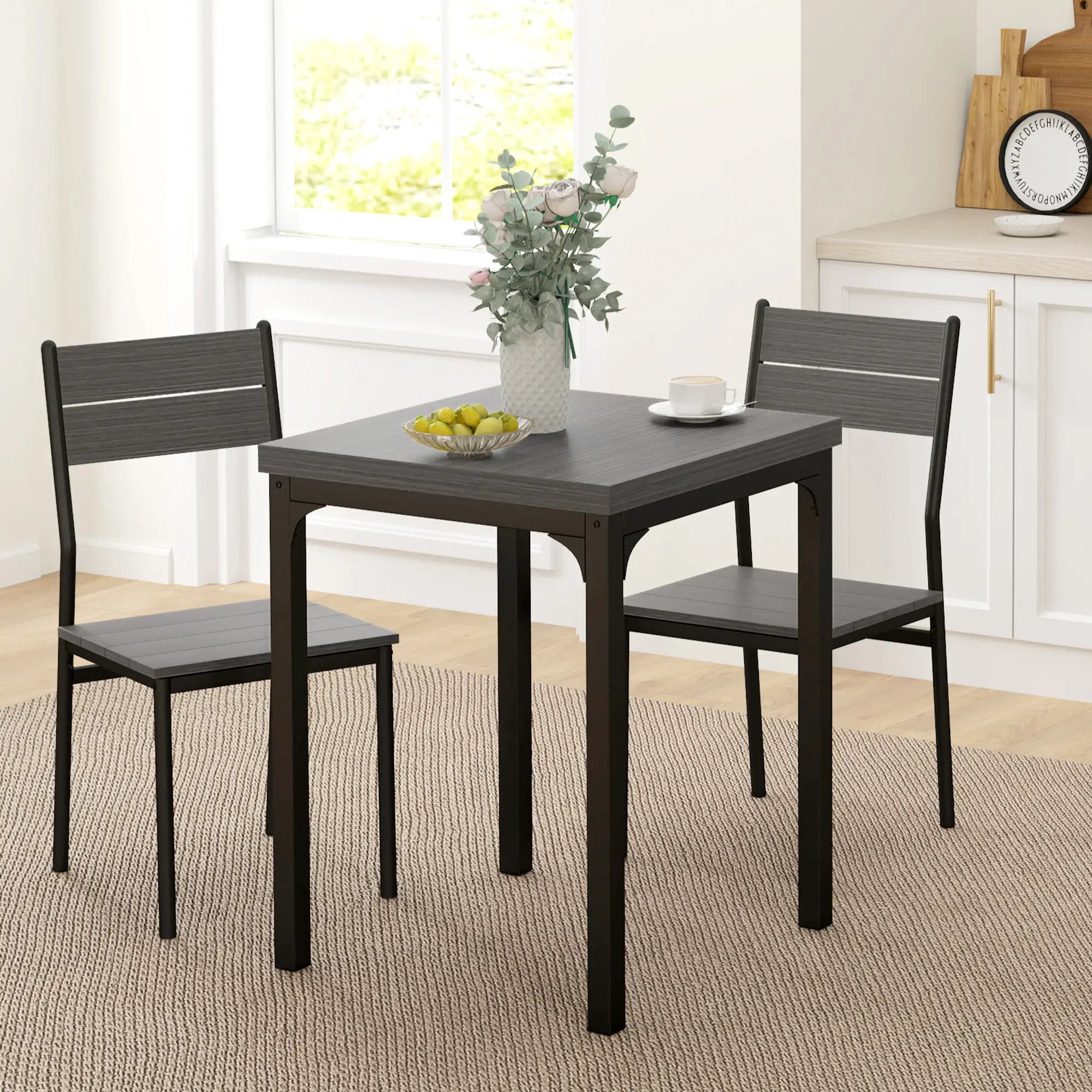 Dining Table Set for 2, 3 Piece, Metal Legs, Grey Dining Table Sets at Gallery Canada