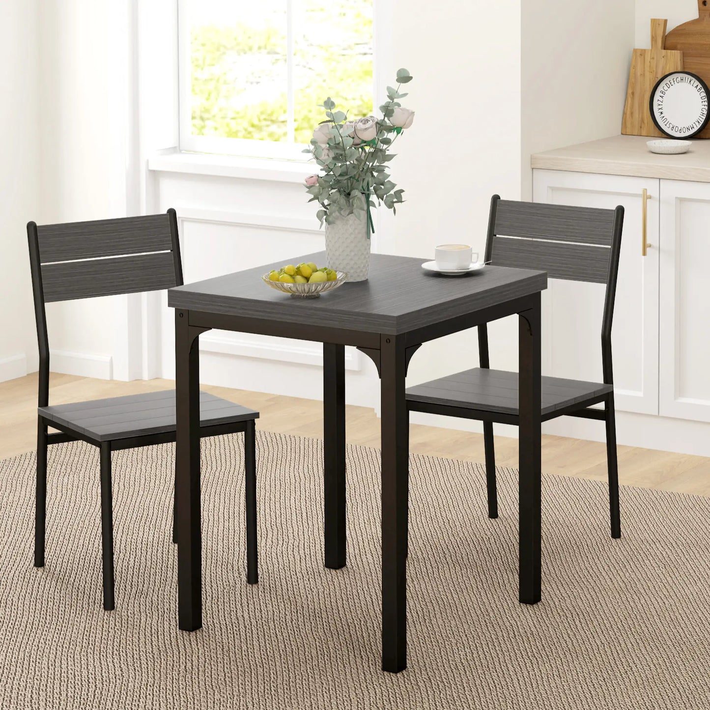 Dining Table Set for 2, 3 Piece, Metal Legs, Grey Dining Table Sets at Gallery Canada