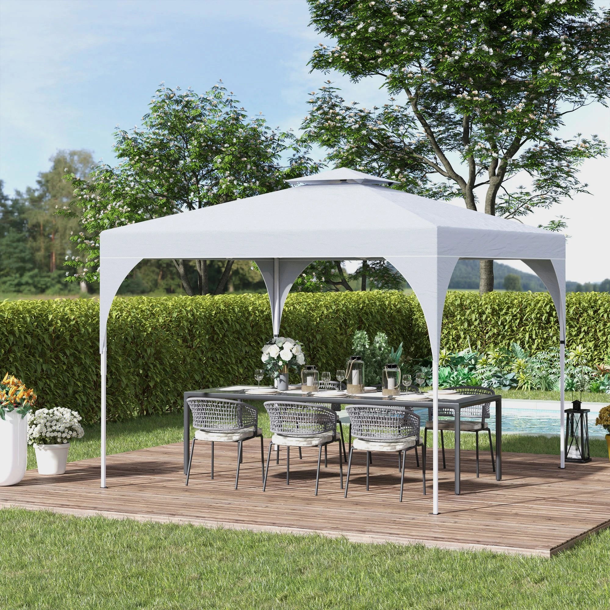 10'x10' Pop Up Canopy, Easy Set Up Party Tent, 2 Tier Vented Roof, Carrying Bag, White Pop Up Canopies at Gallery Canada