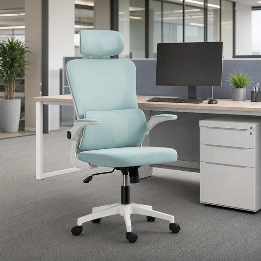 High Back Office Chair, Mesh Computer Chair, Adjustable Height, Light Blue Office Chairs Light Blue at Gallery Canada