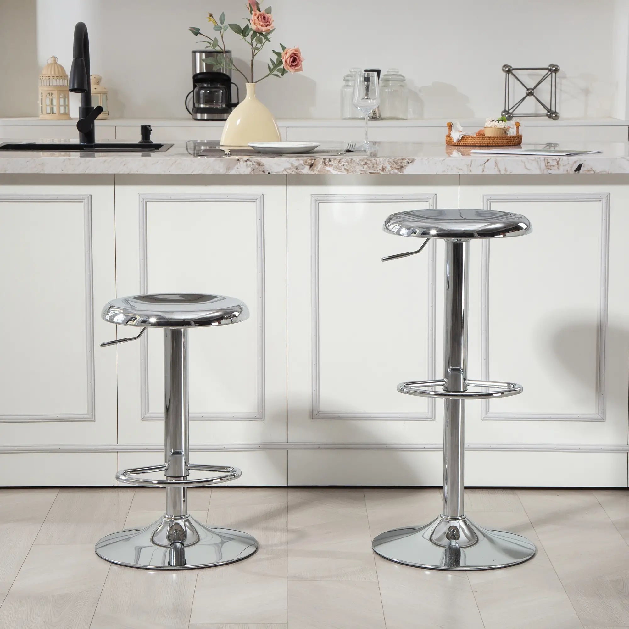 Steel Bar Stools Set of 2, Adjustable Counter Height, Silver Bar Stools at Gallery Canada