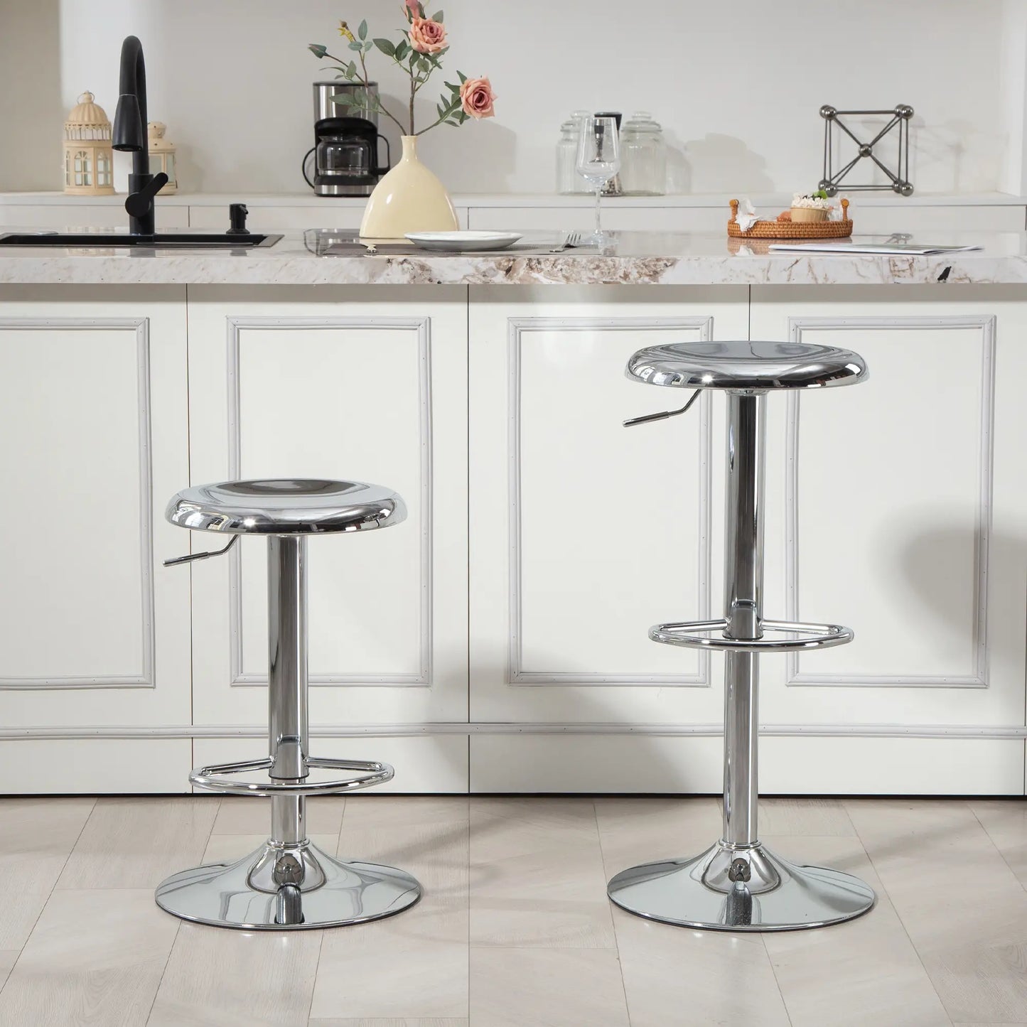 Steel Bar Stools Set of 2, Adjustable Counter Height, Silver Bar Stools at Gallery Canada