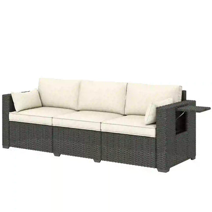 3 Seater Wicker Patio Sofa, 6" Thick Cushions, Cream White Patio Furniture Sets at Gallery Canada