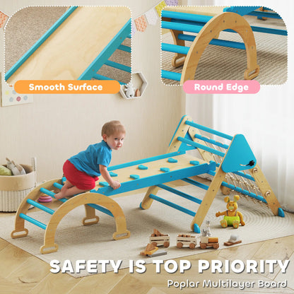 8-in-1 Pikler Triangle Set, Foldable Wooden Climbing Toys, Blue Kids Gym & Playmats at Gallery Canada