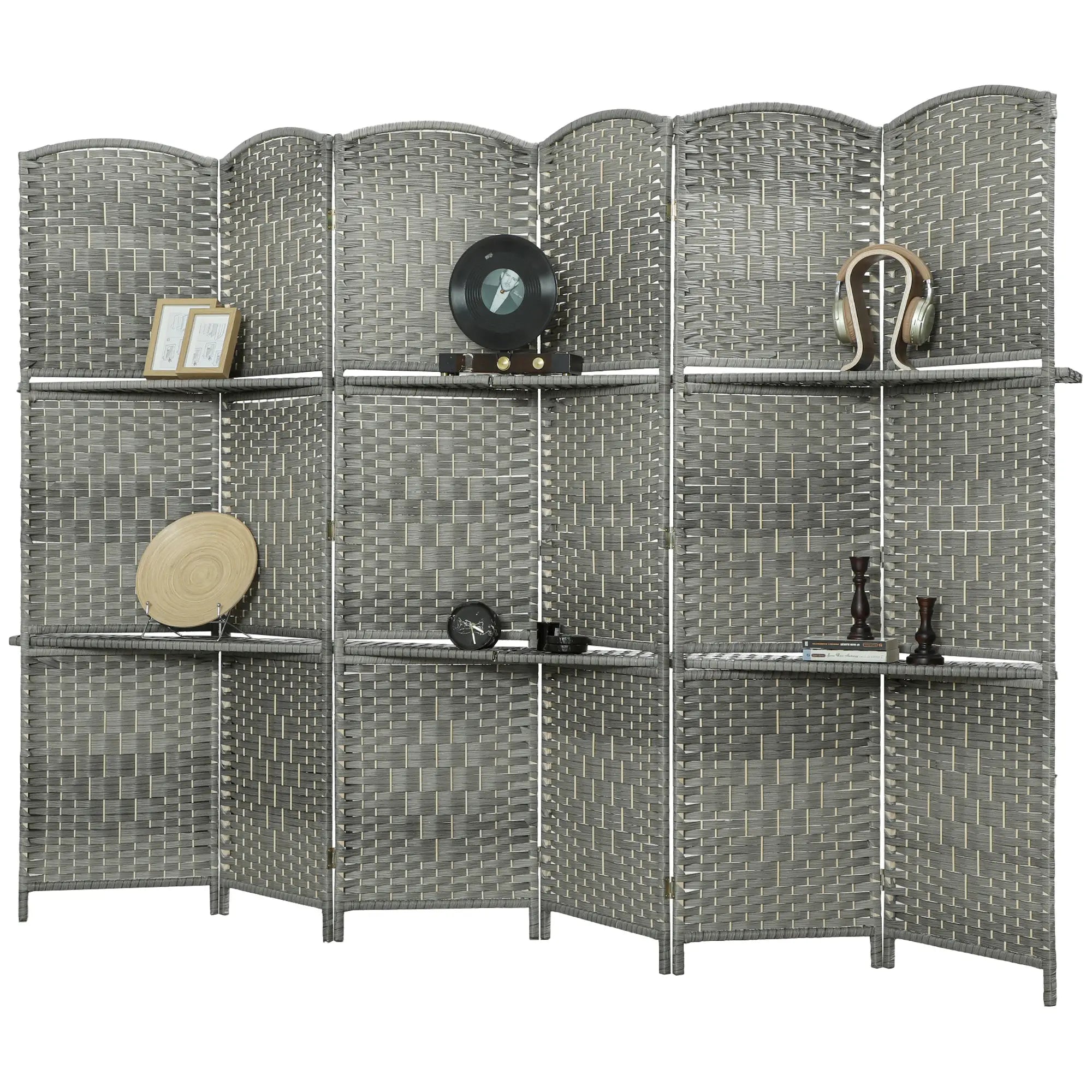 6 FT Privacy Screen, 6 Panel Room Divider With Shelves, Grey Room Dividers at Gallery Canada