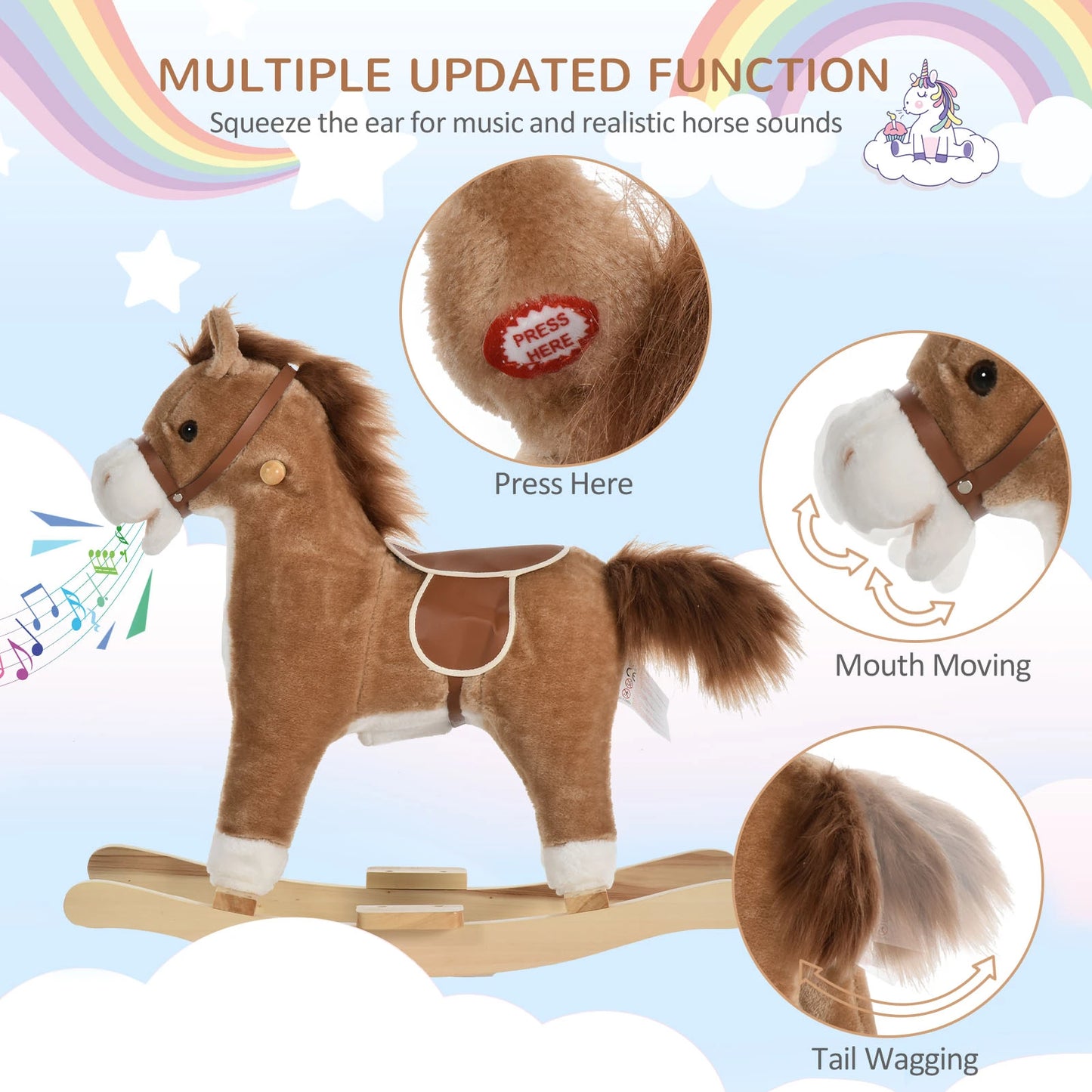 Plush Rocking Horse, Wooden Rockers with Sounds, 36-72 Months, Brown Rocking Horses at Gallery Canada