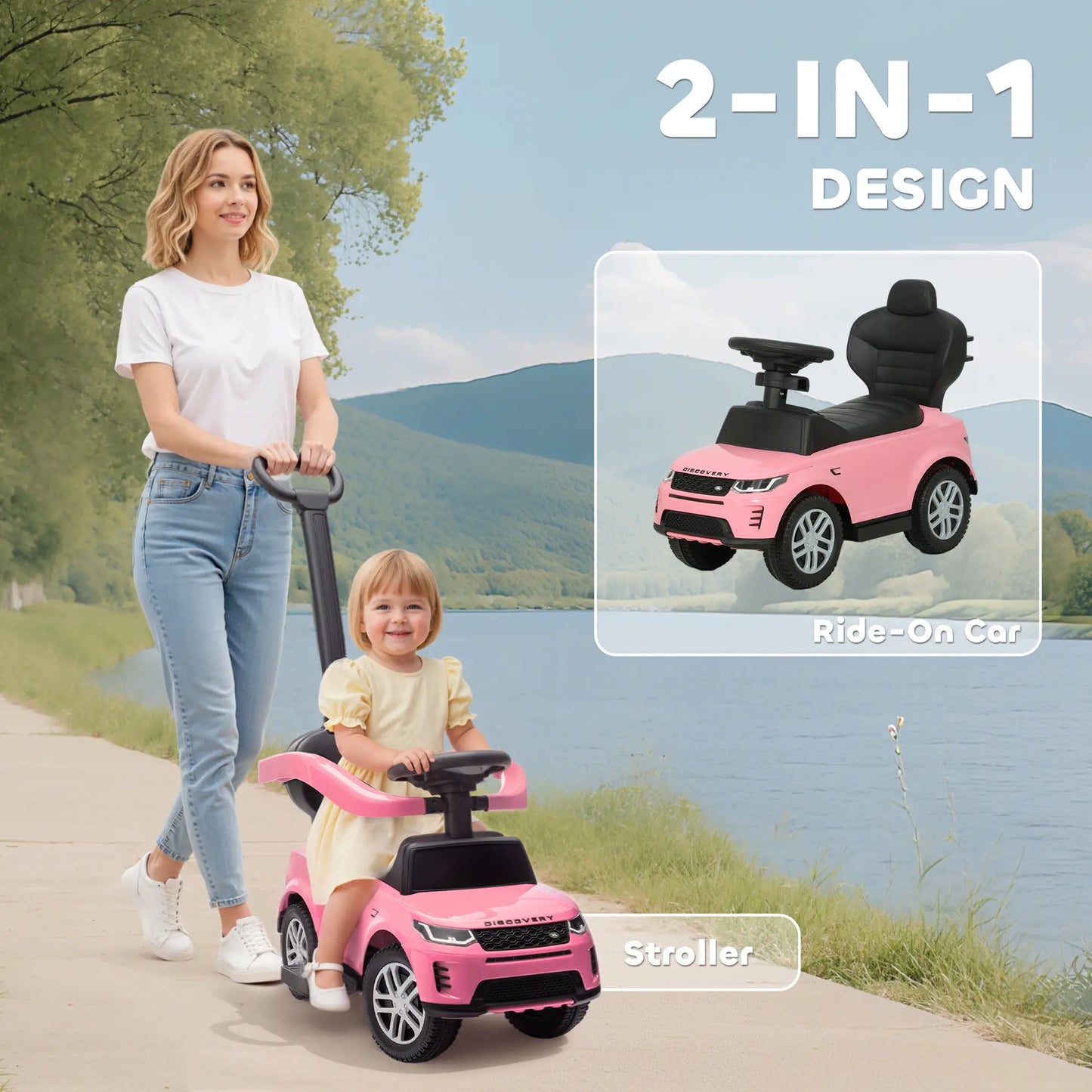 Land Rover Discovery 2-in-1 Ride On Push Car with Storage, Pink