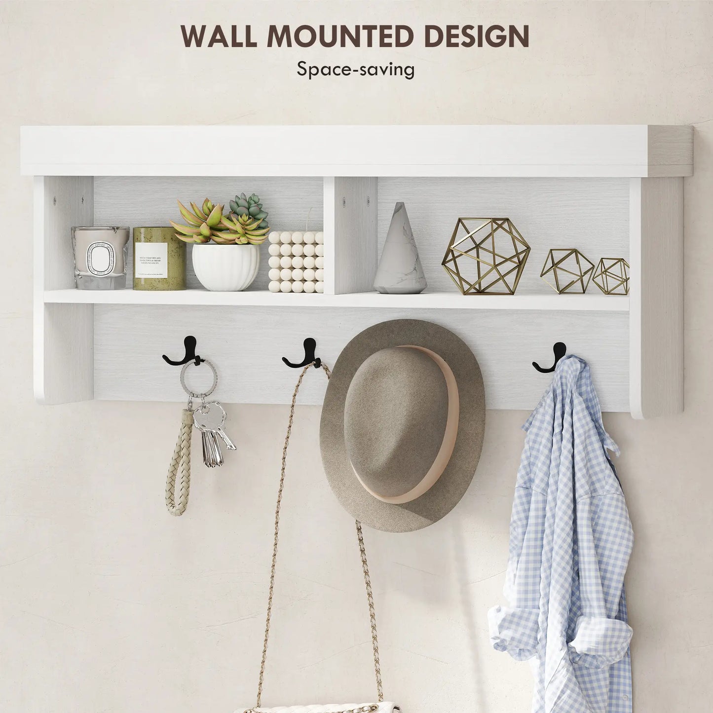 Coat Rack Shoe Bench Set, 8 Storage Cubbies, 4 Hooks, White