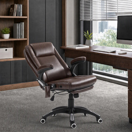 Reclining Massage Office Chair, High Back, Swivel Wheels, Dark Brown