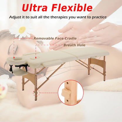 Height Adjustable Salon Spa Facial Couch, Folding Massage Table, Beige