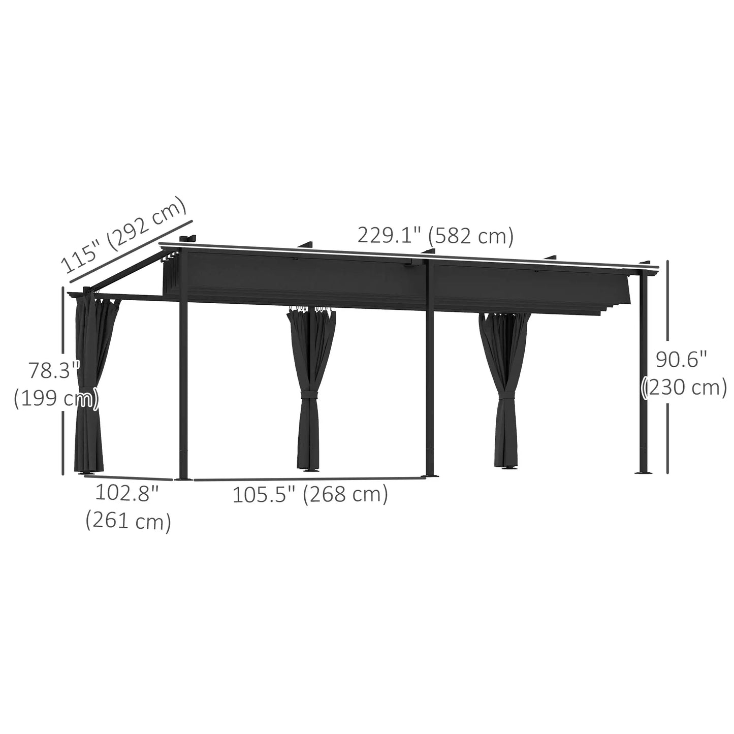 10' x 20' Metal Retractable Pergola Canopy, Outdoor Gazebo UPF30+ Sun Shade Pergolas at Gallery Canada