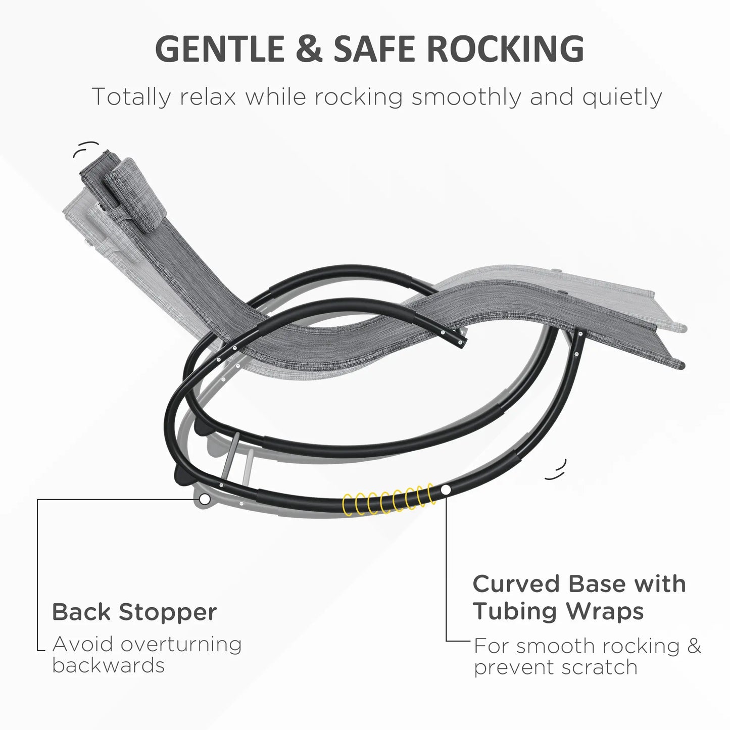 Outdoor Rocking Chair, Zero Gravity Rocker with Mesh Seat, Padded Pillow, Grey Outdoor Rocking Chairs at Gallery Canada