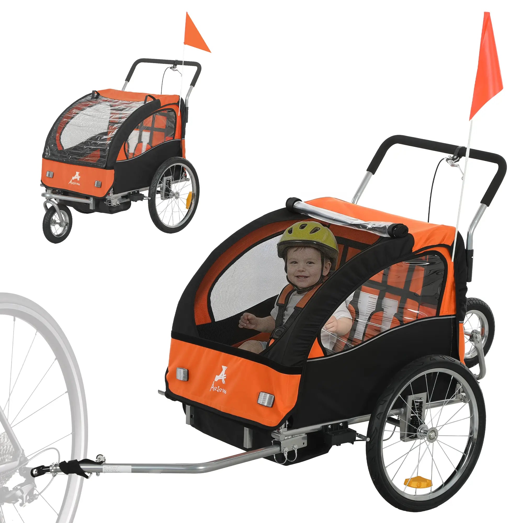 2-In-1 Bike Trailer, Foldable 2-Seat Stroller, Orange Kids Bike Trailers at Gallery Canada