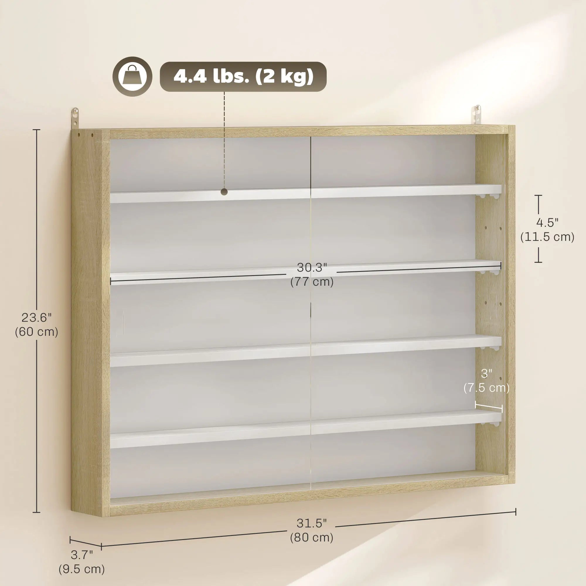 5-Tier Glass Display Cabinet, 2 Doors, 4 Adjustable Shelves, Oak Display Bookshelves at Gallery Canada