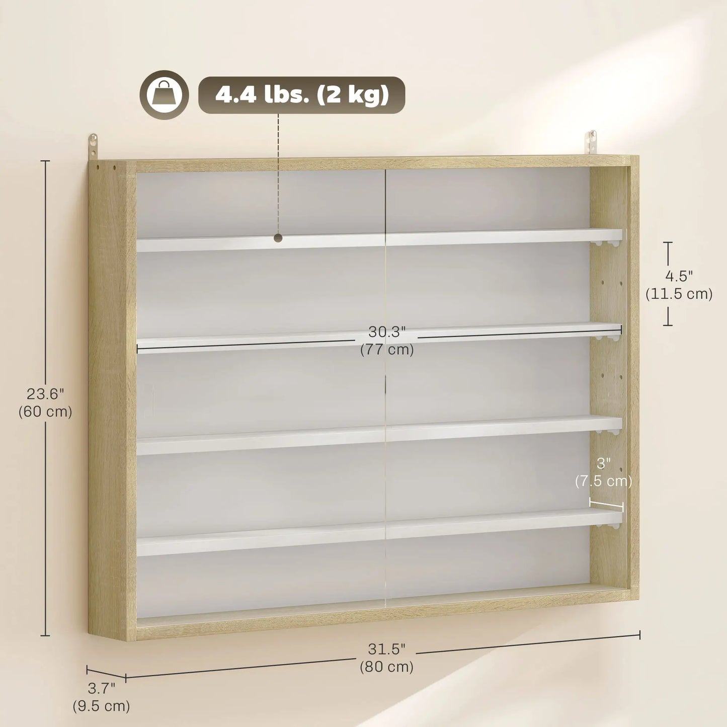 5-Tier Glass Display Cabinet, 2 Doors, 4 Adjustable Shelves, Oak Display Bookshelves at Gallery Canada