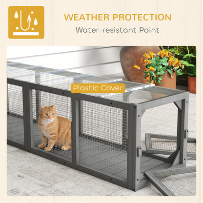 Outdoor Cat Tunnel, Wooden Enclosure, Extendable Pet Run, 3 Doors, Grey Outdoor Cat Enclosures at Gallery Canada