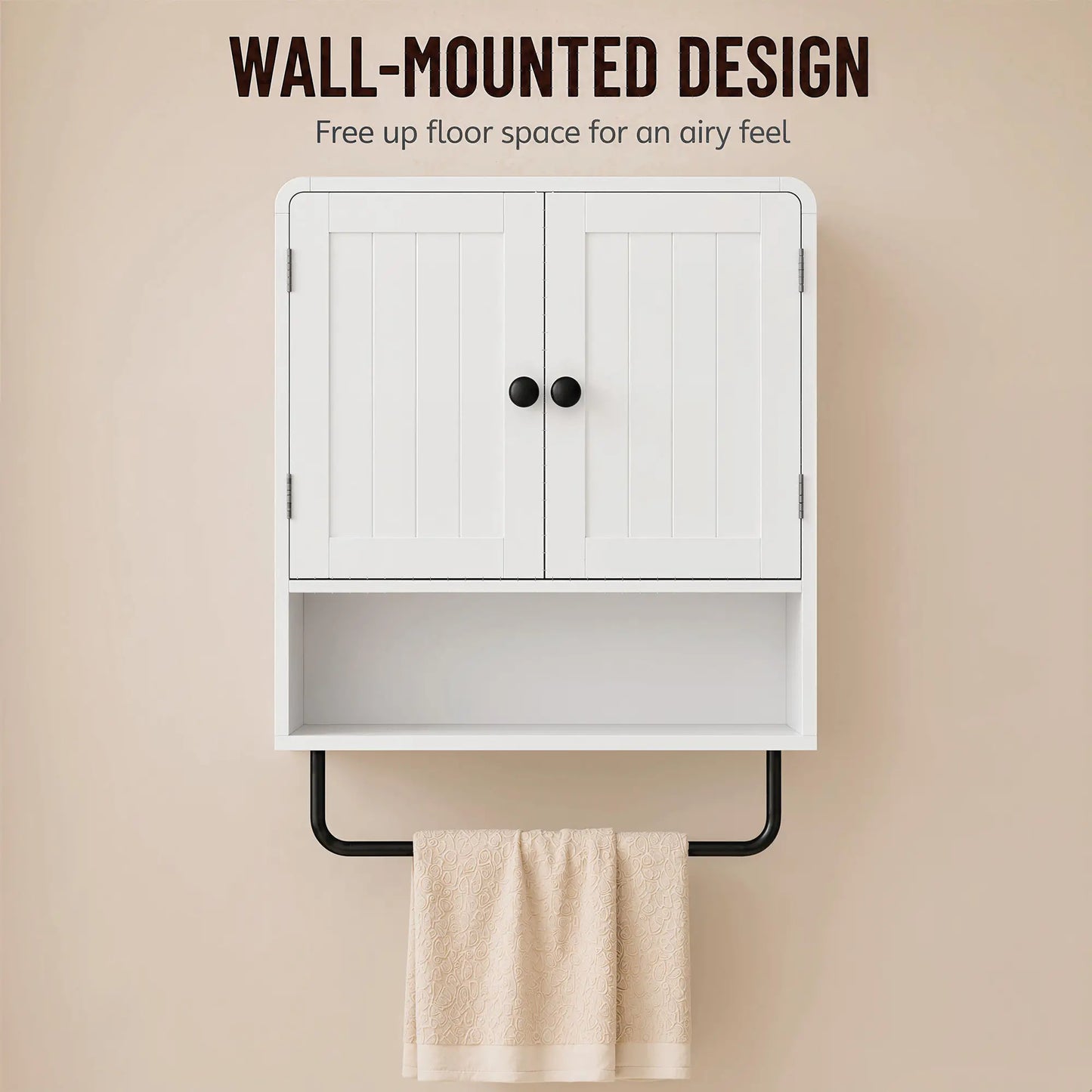 Wall Mounted Bathroom Cabinet, 2 Doors, White