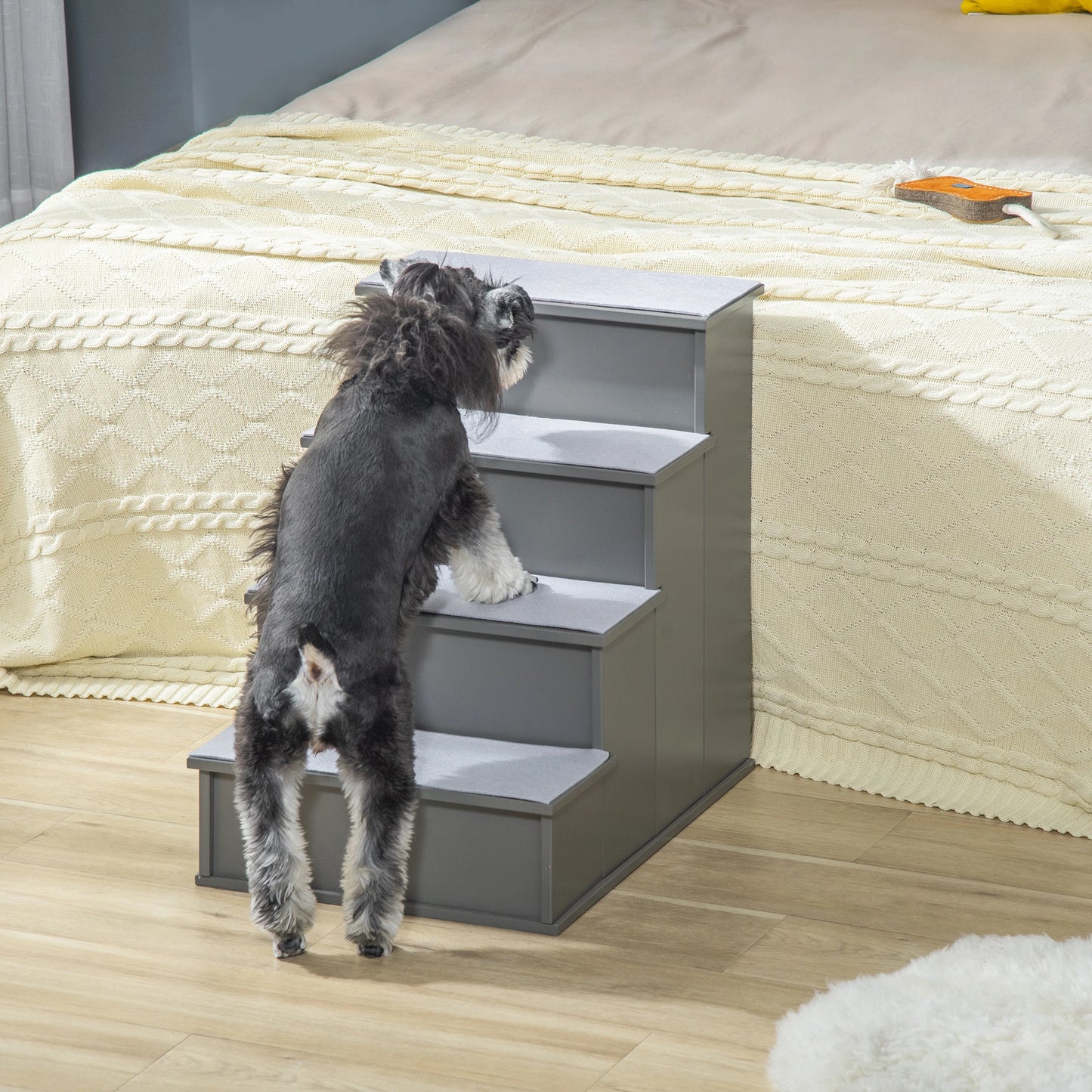 Dog Pet Stairs for Bed, Cat Ladder for Couch, Non-Slip Carpet, 15.7" x 23.2" x 21.3", Grey Dog Stairs at Gallery Canada