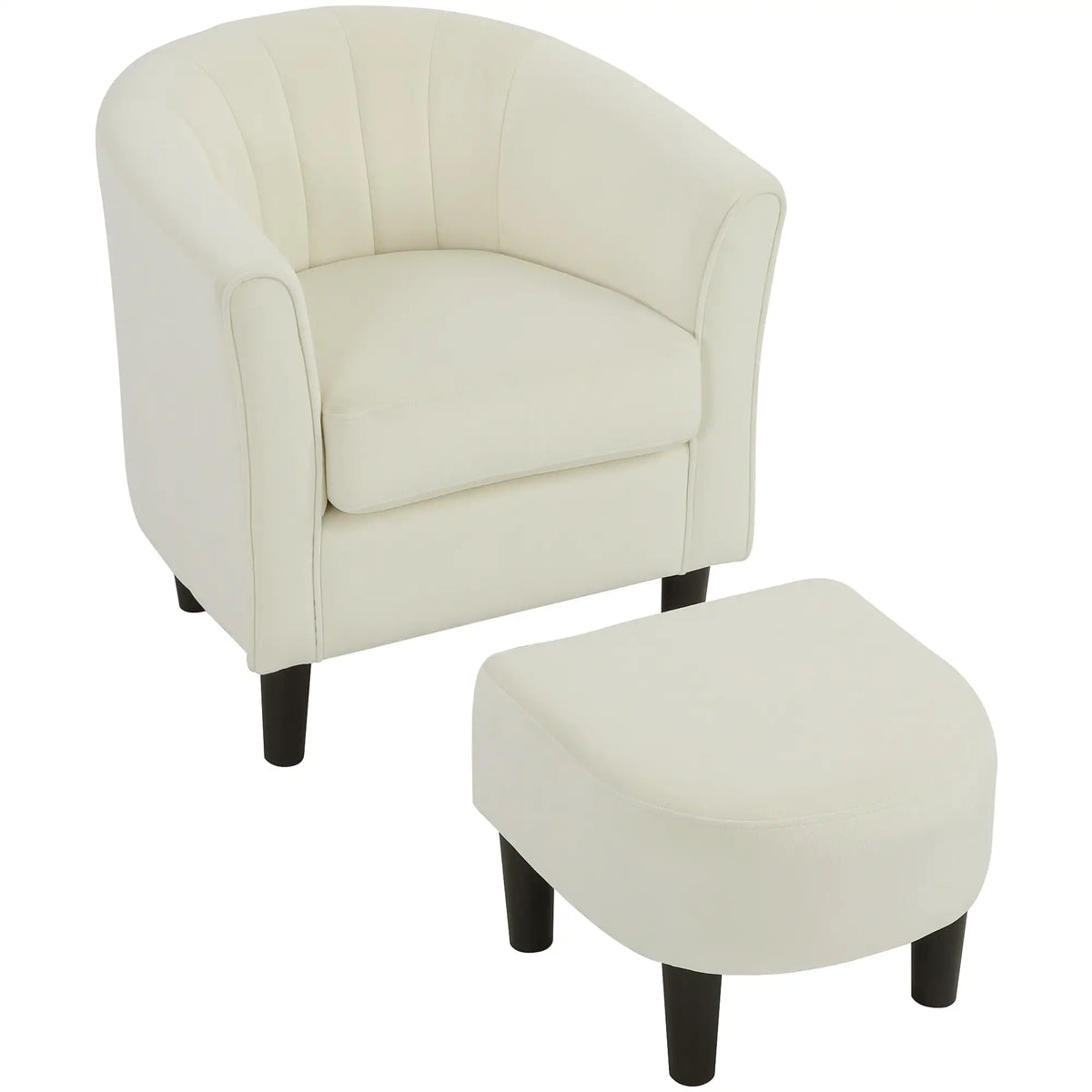 Accent Chair Modern Upholstered Living Room Chair with Ottoman and Pocket Spring Cushion Cream White Accent Chairs Cream at Gallery Canada