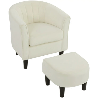 Accent Chair Modern Upholstered Living Room Chair with Ottoman and Pocket Spring Cushion Cream White Accent Chairs Cream at Gallery Canada