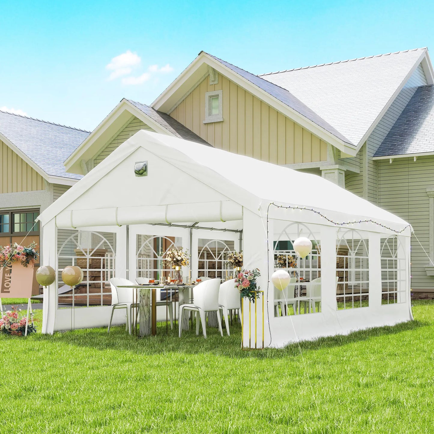 20' x 13' Party Tent, Heavy Duty Gazebo Canopy With Windows, White Canopy Tents at Gallery Canada