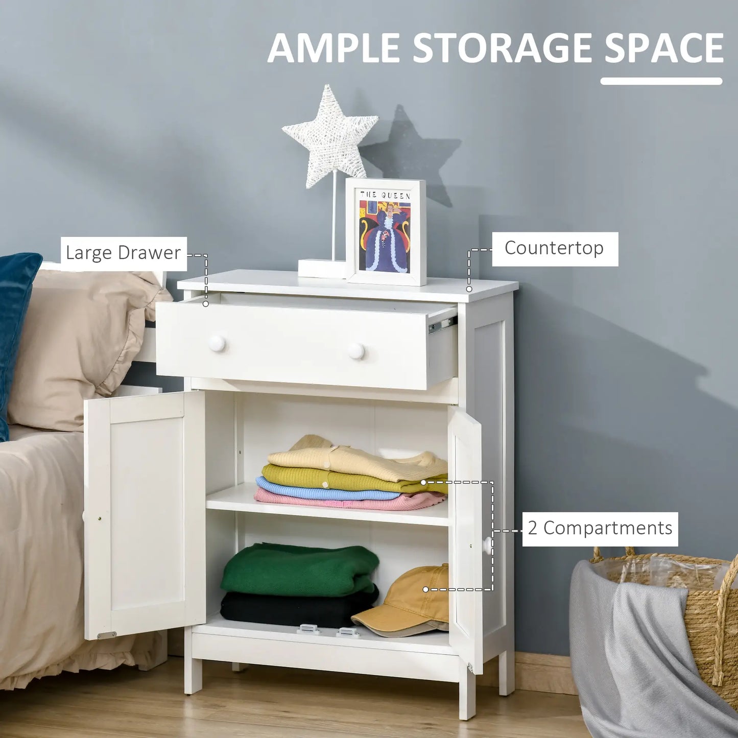 Bathroom Cabinet, Freestanding Sideboard with Drawer, Adjustable Shelf, White Bathroom Cabinets at Gallery Canada