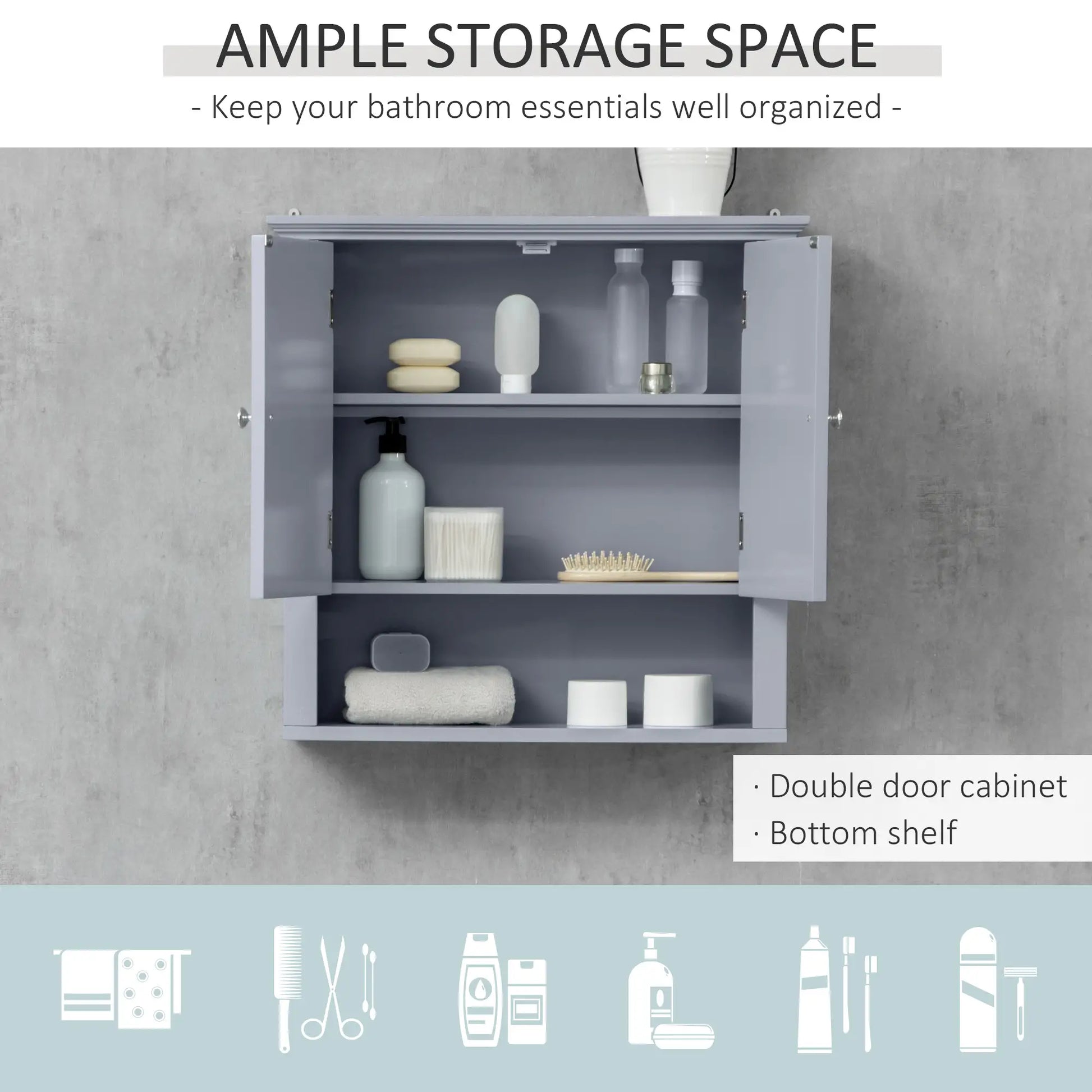 Wall Cabinet, Medicine Cabinet, Over Toilet, Adjustable Shelf, 2 Doors, Gray Wall Mounted Cabinets at Gallery Canada